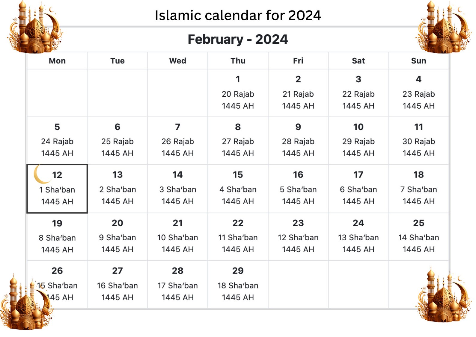 Islamic Calendar 2024 Islamic Hijri Calendar 2024 Islam Calendar 2024