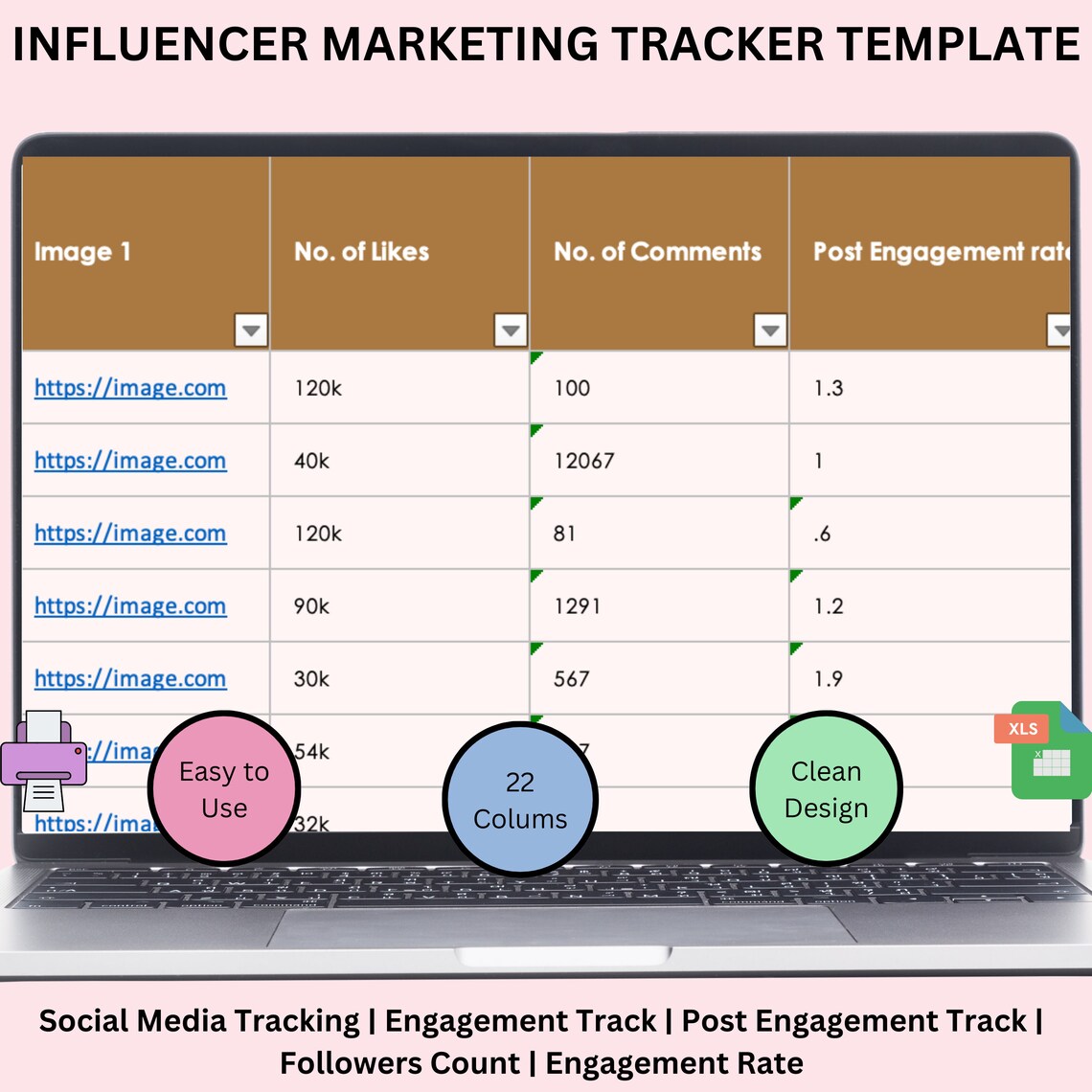 Influence Marketing Tracker: Excel Template, Engagement Calculator ...