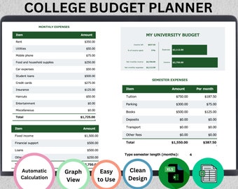 College Budget Planner: Excel & Google Sheets (Digital Download)