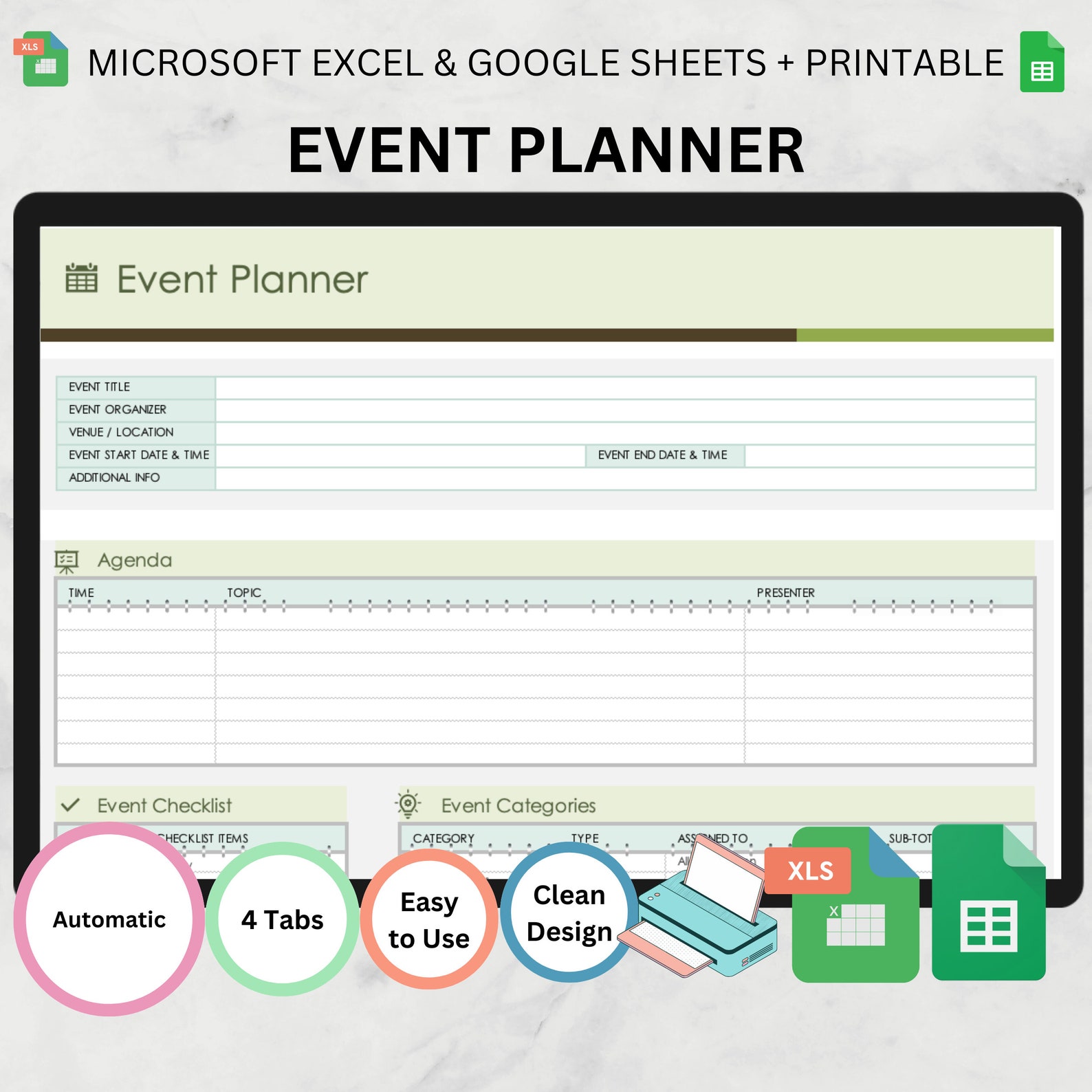 Editable Event Planner Template: Google Sheets & Excel (digital ...