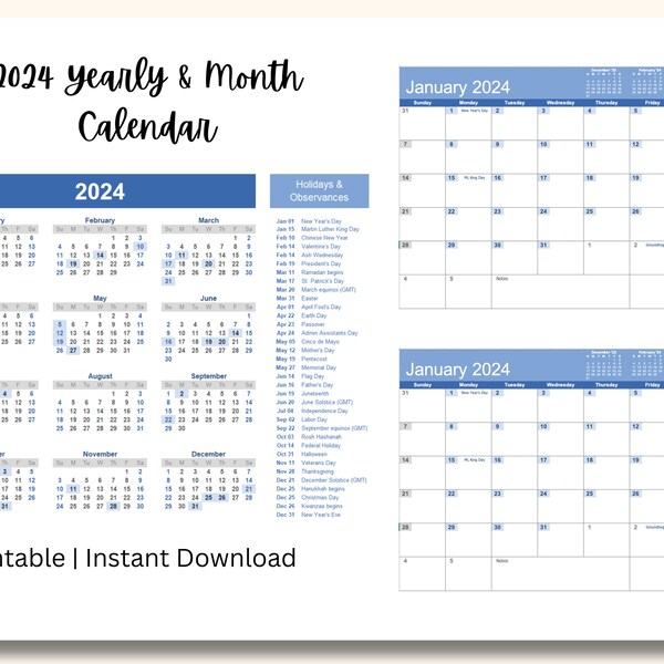 2024 Wall Calendar Holidays Etsy