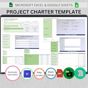 Project Charter template Bundle Excel Spreadsheet PowerPoint Word file Project management project planning project tracker  instant download