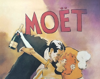 Vince Mcindoe, década de 1980 - Moët & Chandon Champagne - Cartel publicitario vintage