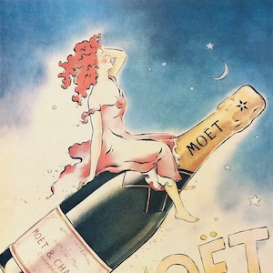 Vince Mcindoe, años 80 - Moët & Chandon Champagne Brut Imperial - Cartel publicitario - cm 61 x 46 - in 24 x 18,1