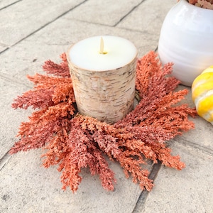 Fall Mini Wreath, Dark Orange Heather Wreath, Autumn Table Decor, Candle Wreath, Kitchen Wreath, Small Wreath, Halloween Decor, Hostess Gift