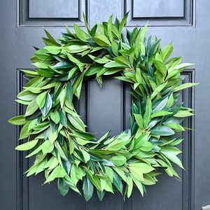 Year Round Greenery Wreath, Classic Laurel Wreath for Front Door, Modern Farmhouse Decor, Everyday Wreath, All Season Wreath, Myrtle Wreath