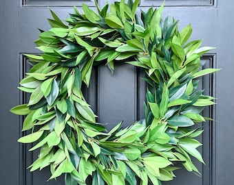 Year Round Greenery Wreath, Classic Laurel Wreath for Front Door, Modern Farmhouse Decor, Everyday Wreath, All Season Wreath, Myrtle Wreath