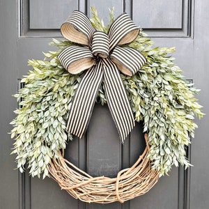 Modern Farmhouse Wreath for Front Door, Year Round Greenery Wreath, Grapevine Wreath, Every Day Wreath, Housewarming Gift, Neutral Wreath