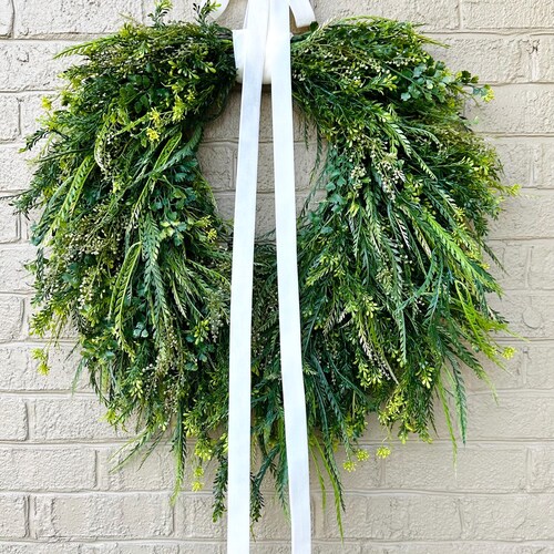 Cascading Greenery Wreath, Year Round Wreath for Front Door, All Season Wreath, Modern Farmhouse Decor, Housewarming Gift