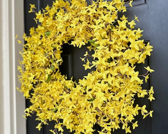 Forsythia Wreath for Front Door, Vibrant Yellow Spring Wreath, Large Floral Wreath, Easter Wreath, Modern Farmhouse Decor