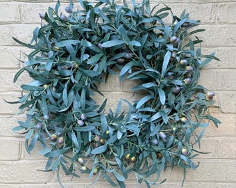 Olive Wreath, Year Round Greenery Wreath for Front Door, Olive Branch Wreath, Modern Farmhouse Wreath