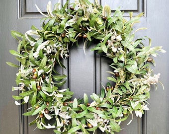 Olive Wreath, Year Round Greenery Wreath for Front Door, Olive Branch Wreath, Modern Farmhouse Wreath