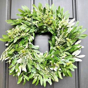 Year Round Greenery Wreath for Front Door, Every Day Wreath, Olive Leaf Wreath, Farmhouse Decor, Classic Wreath