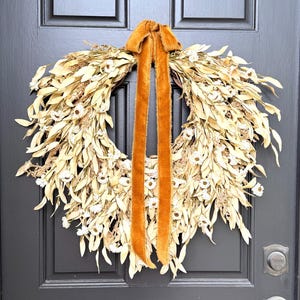Fall Wildflower Cascading Wreath, Boho Decor, Neutral Entryway Decor, Autumn Wreath, Beige and Cream Decor, Home Decor, Handmade Gift
