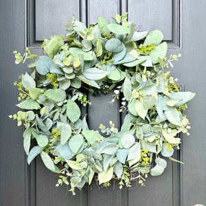 Year Round Eucalyptus Wreath, Mixed Eucalyptus Front Door Wreath, Greenery Wreath, Modern Farmhouse Decor, Housewarming Gift, Handmade Item