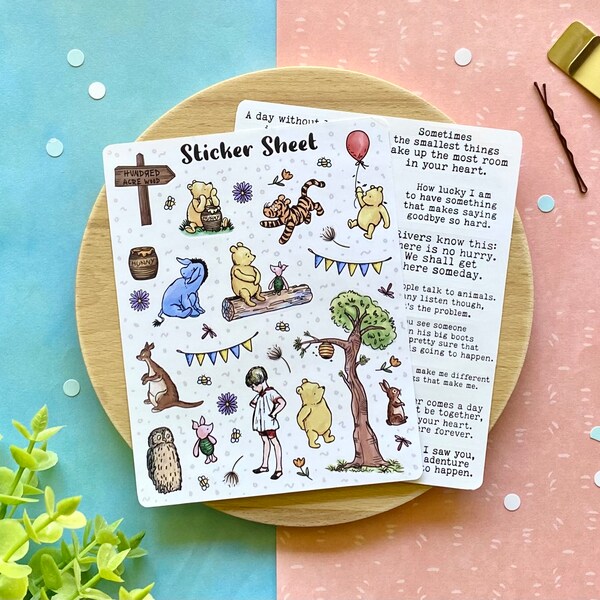Winnie the Pooh Sticker Sheets | Classic Pooh Stickers | Pooh Quotes | Journal Stickers, Scrapbooking, Baby Shower