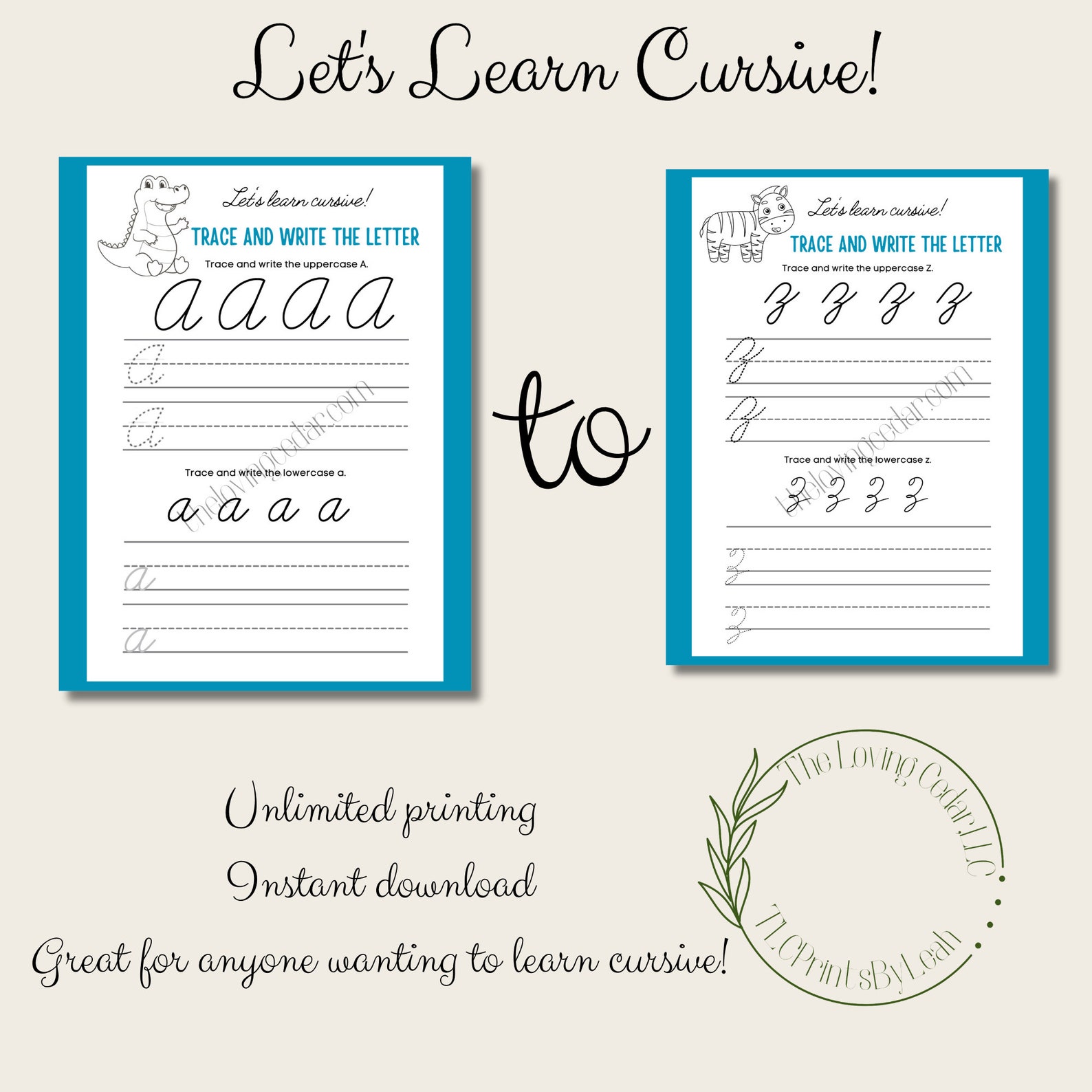 Cursive Practice Worksheet| Alphabet Workbook | Pdf Instant Download ...