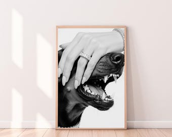 Dobermann Poster, schwarz & weiß Mode-Druck (Digitaler Download)