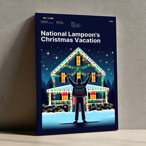 Lámina artística de vacaciones navideñas de National Lampoon, decoración de película navideña, póster de la casa Griswold, arte de pared navideño divertido, regalo festivo