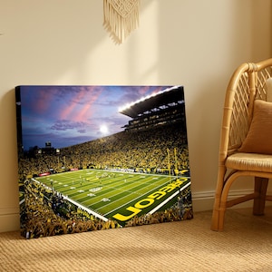 Autzen Stadium Canvas Print: Oregon Ducks Sunset Game Day Art