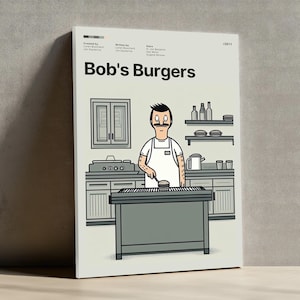 Lámina artística de Bob's Burgers, arte de pared minimalista de dibujos animados, póster de Bob Belcher, decoración de cocina divertida, regalo para fanáticos de la serie animada