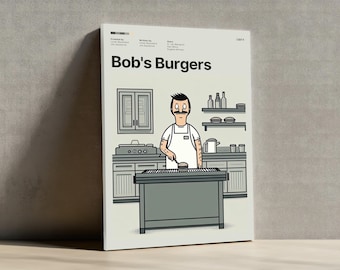 Bob&#39;s Burgers Art Print, minimalistische cartoon muurkunst, poster Bob Belcher, leuk keukendecor, geanimeerde serie fan cadeau