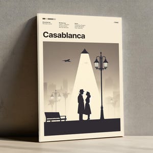 Casablanca Movie Poster: 1940s Film Decor, Romantic Silhouette Art Print