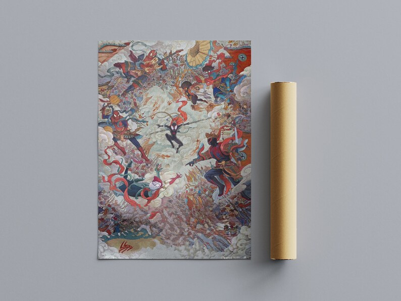 May include: A colorful illustration of a group of people in a dynamic pose, with red, blue, and green accents. The illustration is set against a background of clouds and sky.