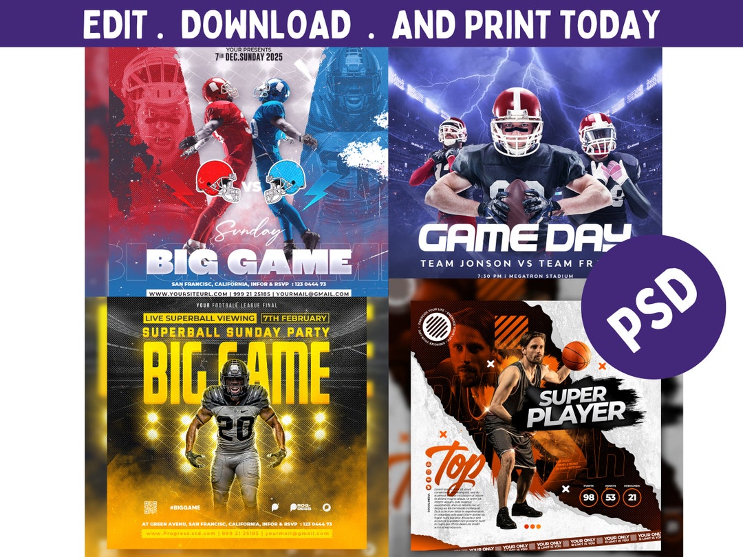 Custom Sports Posters Printable Game Posters 4 in 1 Etsy