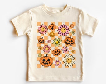 Retro Pumpkins Kids Shirt - Halloween Toddler Shirt - Natural Kids Shirt