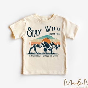 Retro Stay Wild Buffalo Boho Shirt - Kids Wild Shirt - Natural Toddler Tee - Kids Shirt - Buffalo Shirt - Nature Tee