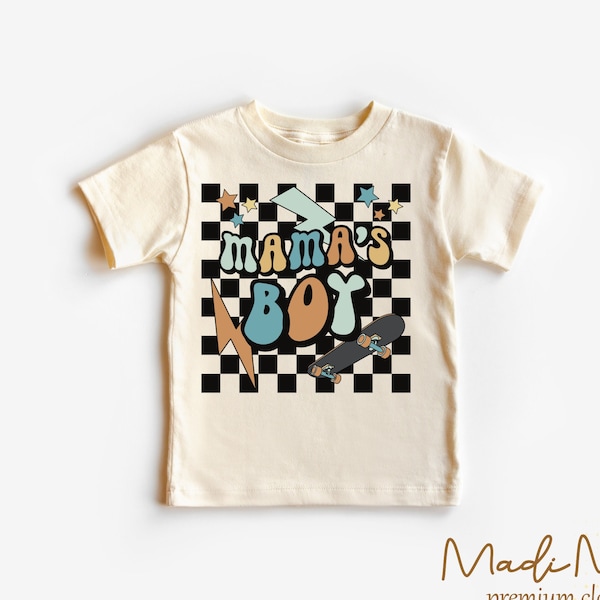 Mama's Boy Toddler Shirt - Cute Retro Skater Shirt - Natural Toddler Tee