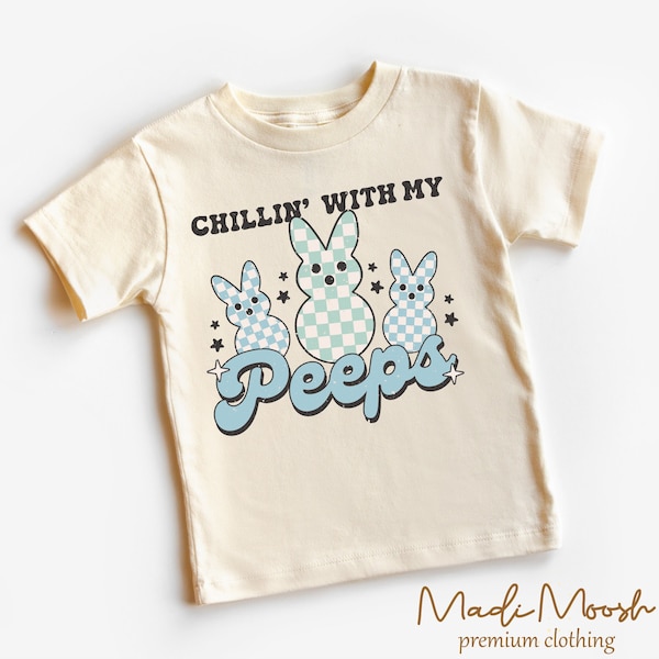 Chillin With My Peeps Kids Easter Shirt - Easter Bunny Skateboard Toddler Tee - Natural Kids Shirt