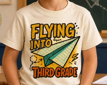 Flying Into Third Grade Back To School Shirt, Paper Airplane 3rd Grade Tee