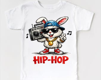 Retro Hip-Hop Easter Bunny Shirt - Kids Rabbit Music Tee - 80's Style Easter T-Shirt
