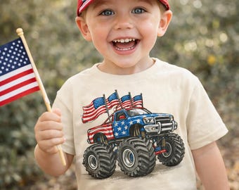 4th Of July Monster Truck T-Shirt - All American Flag Tee
