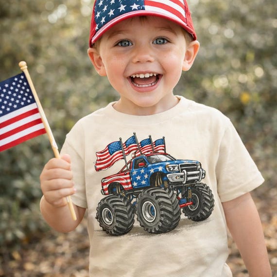 4th Of July Monster Truck T-Shirt - All American Flag Tee