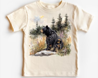 Retro Black Bear Woodlands Shirt | Nature Scene Vintage 90's Style Tee | Sweatshirt and T-shirt