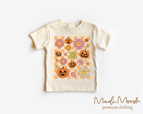 Retro Pumpkins Kids Shirt - Halloween Toddler Shirt - Natural Kids Shirt