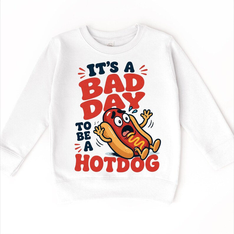Bad Day Hotdog Shirt, Funny Kids Tee, Toddler Summer Outfit, Cute Food Graphic Top, Boys BBQ Party Shirt bild 6
