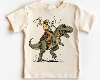 Cowboy Dinosaur Shirt, T Rex Rodeo Tee, Kids Western Dino Graphic, Funny Jurassic Top, Toddler Ranch Outfit