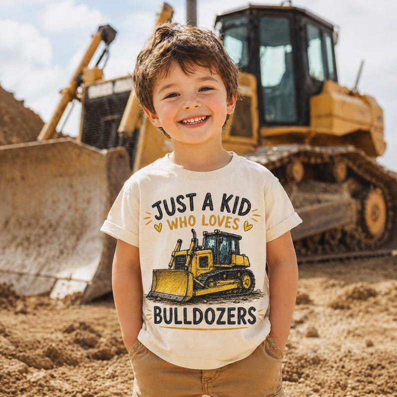 Just a Kid Who Loves Bulldozers Tee | Kids Dozer Shirt | Construction Toddler Graphic T-Shirt