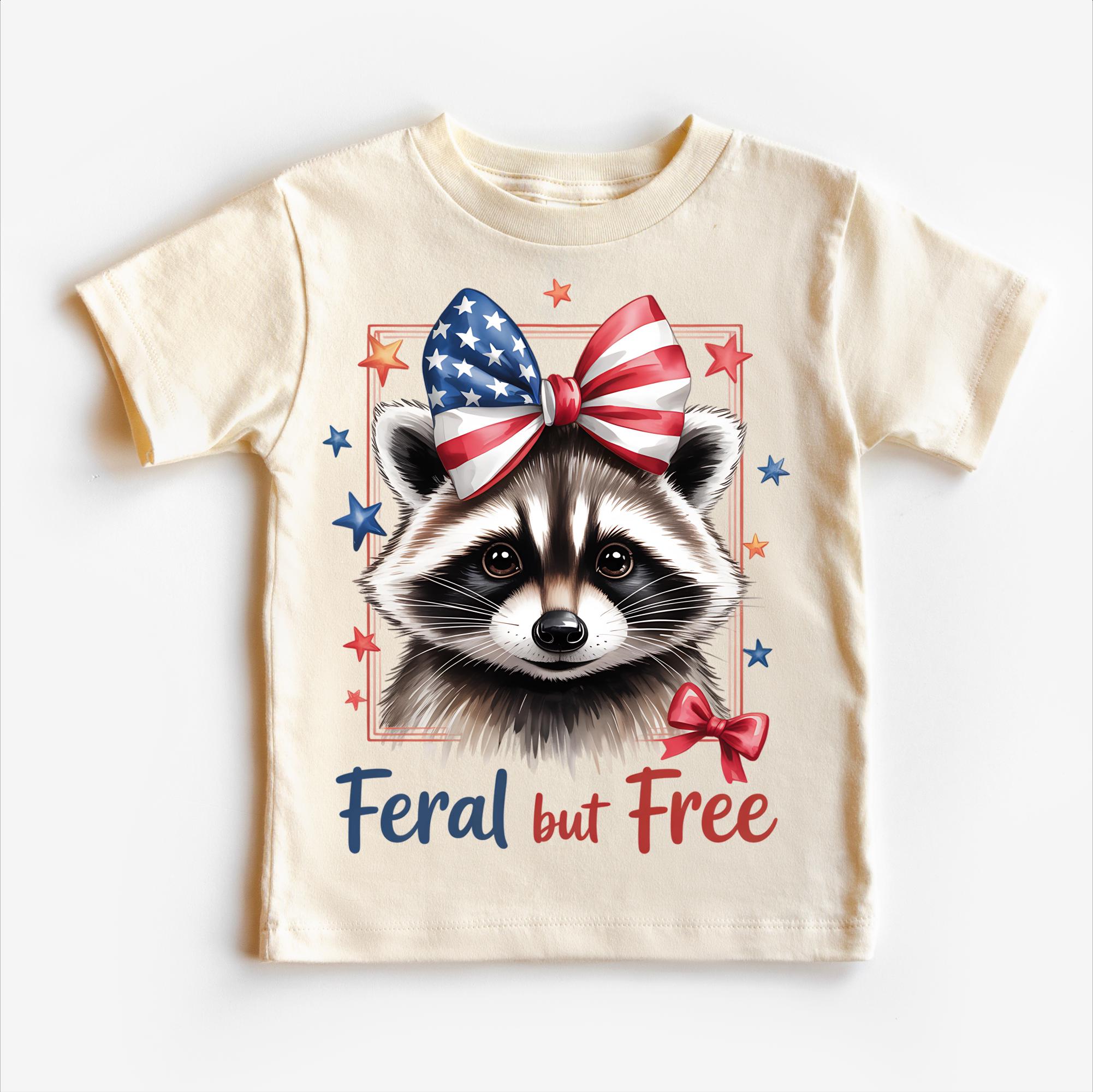 Girls 4th Of July Shirt: Racoon with American Flag Bow Kids Tee