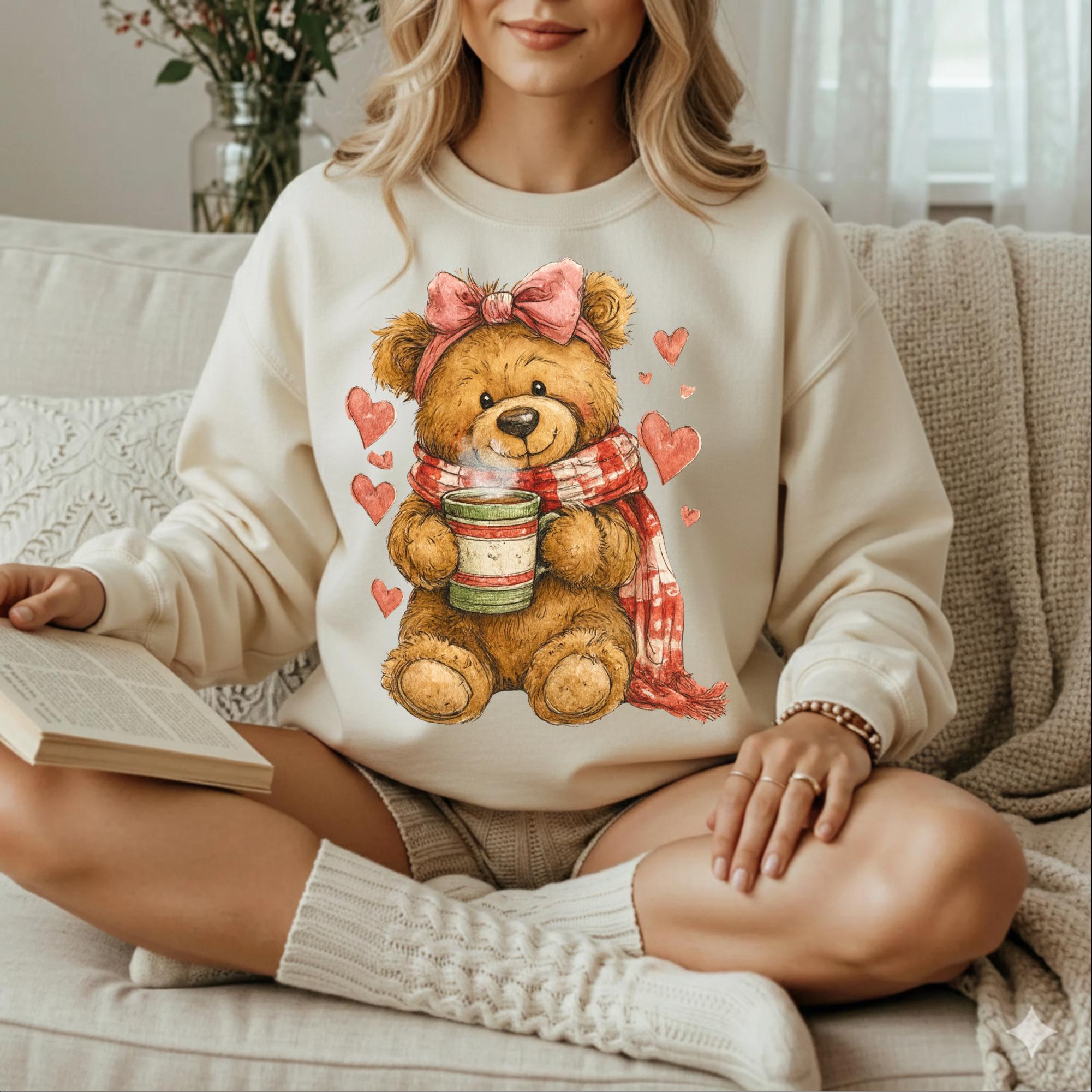 Retro Valentines Teddy Bear Unisex Christmas Sweatshirt - Vintage ...