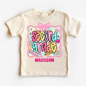 Girls Personalized Second Grade Back To School Shirt - Bows and Pencils T-Shirt - First Day of School Tee