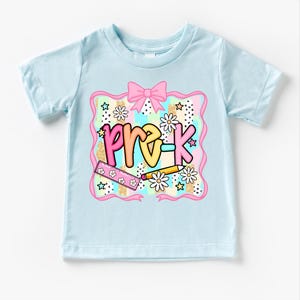 Girls Cute Pre-K Back To School Personalized Shirt | Bows and Pencils | First Day of School Tee | Custom Kids T-Shirt bild 7