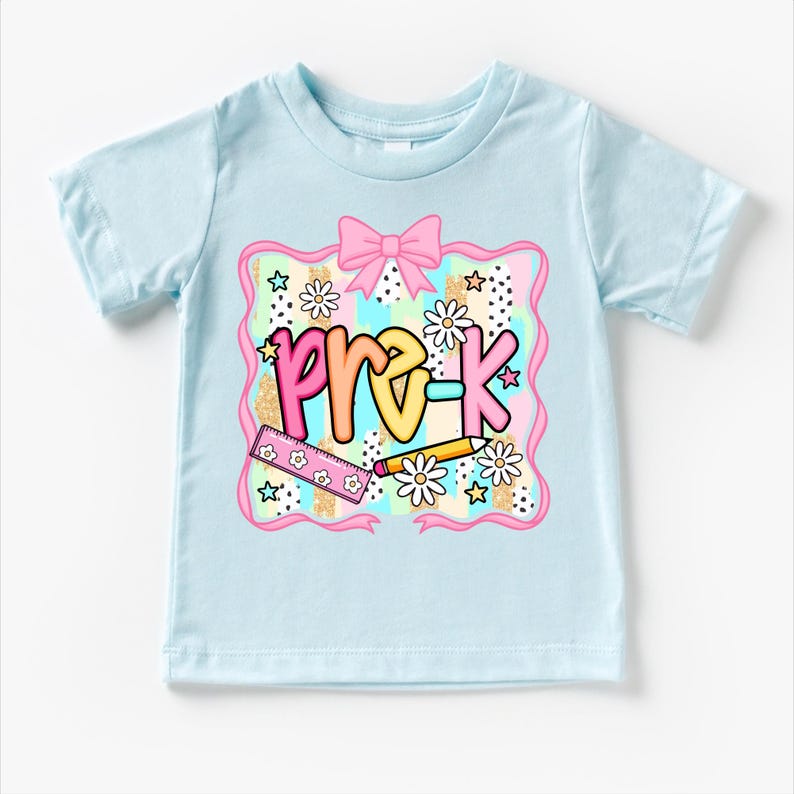 Girls Cute Pre-K Back To School Personalized Shirt | Bows and Pencils | First Day of School Tee | Custom Kids T-Shirt bild 7