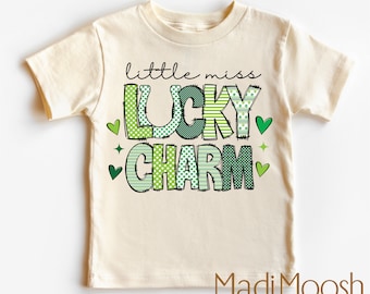 Little Miss Lucky Charm St. Patrick's Day Toddler Shirt - Four Leaf Clover Kids Shirt - Natural Toddler Tee