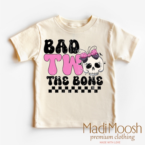 Girls Bad Two The Bone 2nd Birthday Shirt - 2nd Birthday Shirt Toddler Tee - Second Halloween Birthday Kids Shirt