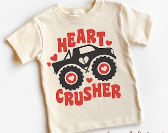 Heart Crusher Valentine Kids Shirt - Monster Truck Valentine's Day Toddler Tee - Natural Kids Shirt